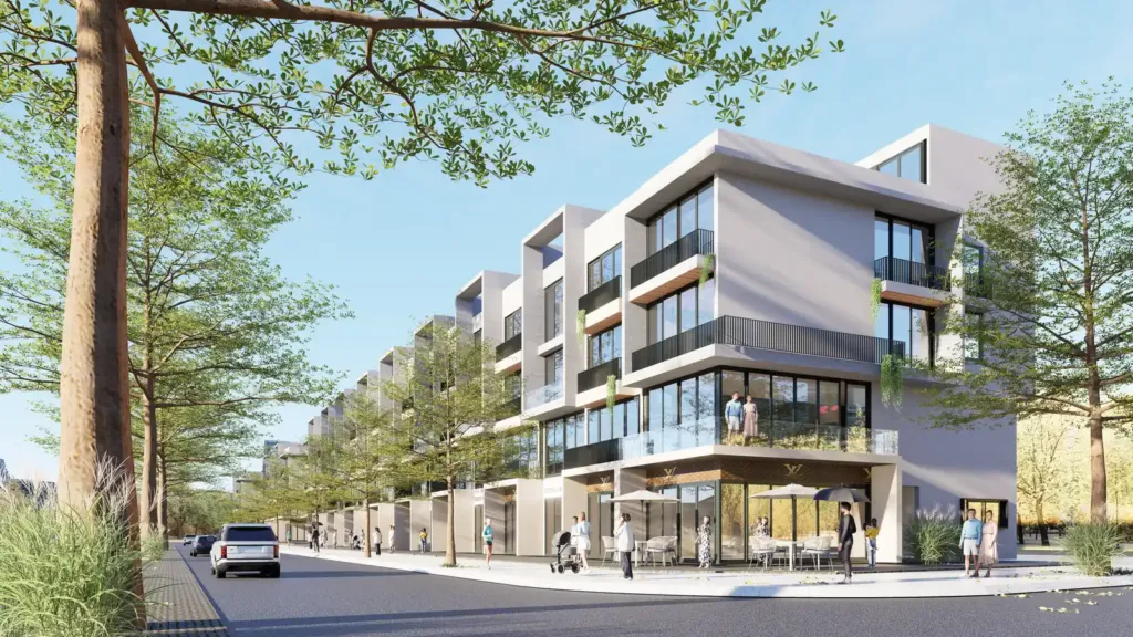 Phối cảnh góc phố dãy shophouse 4 tầng Hà Nam Green City, Duy Tiên Hà Nam, thiết kế kiến trúc Archiindex