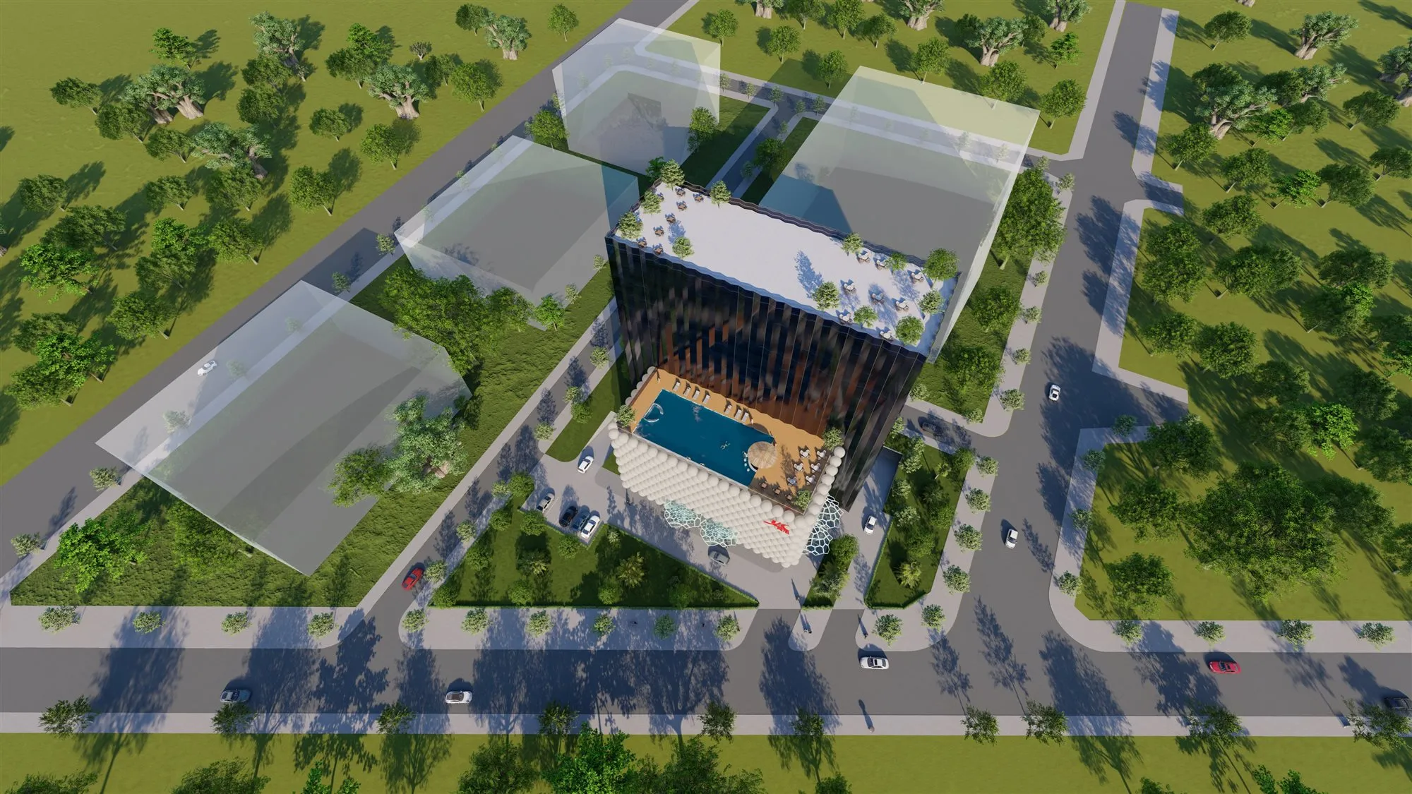 Phối cảnh tổng thể khách sạn Xuân Phú Hưng trong khu nhà ở tại Hưng Yên, Archiindex thiết kế